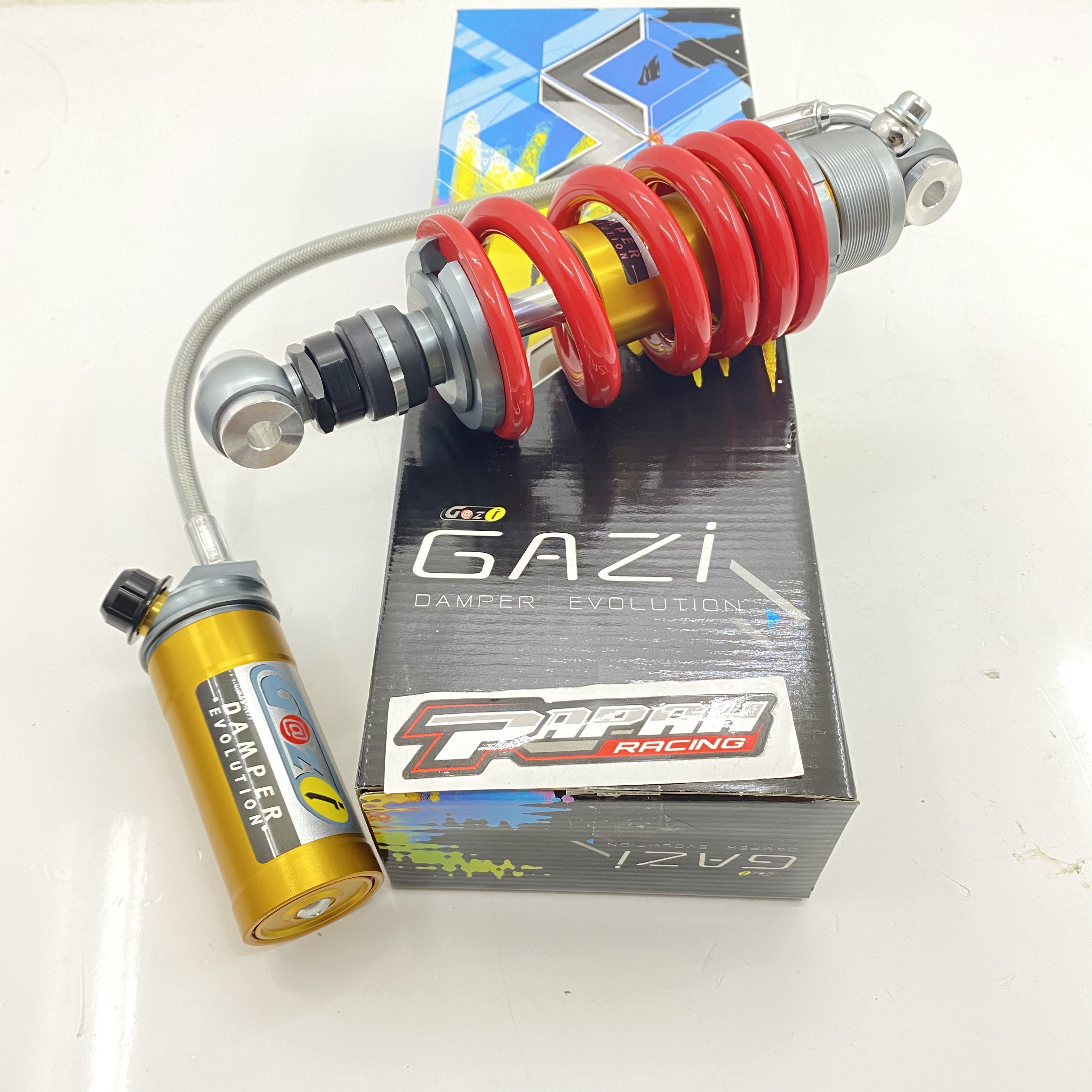 SHOCKBREKER GAZY TABUNG PISAH KAWASAKI KRR/ZX PER MERAH TABUNG GOLD